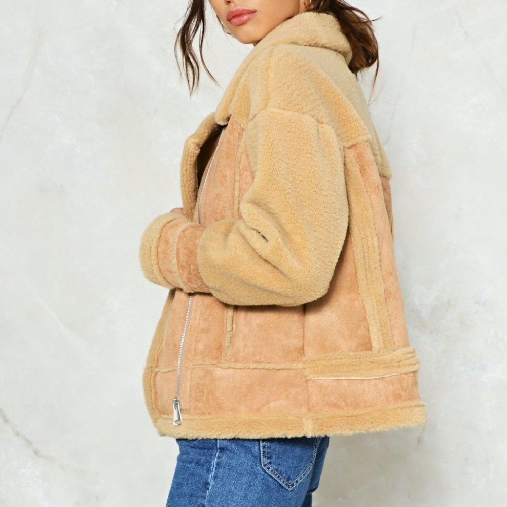 Faux Suede & Sherpa Aviator Jacket - Size Small - Picture 2 of 5
